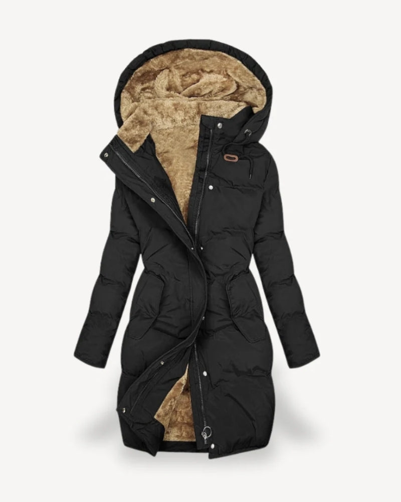 Lange Damen Winterjacke – Gefütterte Pufferjacke mit Fleece Innenfutter für kalte Wintertage