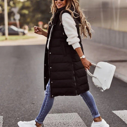 Lange gesteppte Winterjacke für Frauen - knielanger Mantel für kaltes Wetter