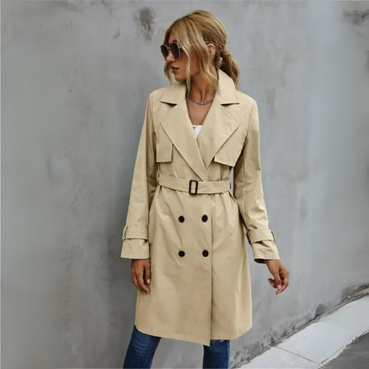 Lange Winterjacke Damen - Eleganter Trenchcoat mit Gürtel