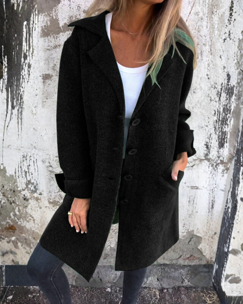 Lange Winterjacke für Damen - moderner gerader Schnitt mit umgeschlagenen Ärmeln