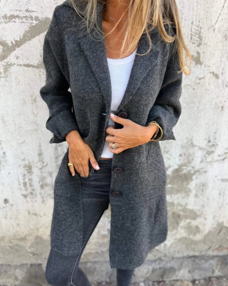 Lange Winterjacke für Damen - moderner gerader Schnitt mit umgeschlagenen Ärmeln