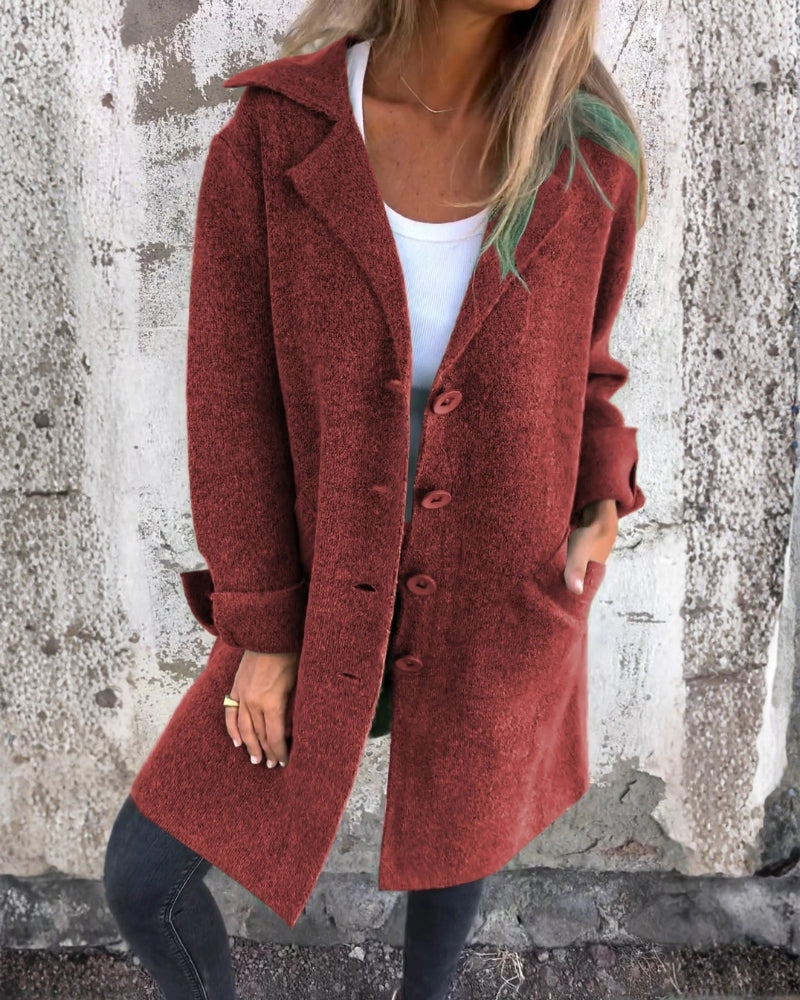 Lange Winterjacke für Damen - moderner gerader Schnitt mit umgeschlagenen Ärmeln