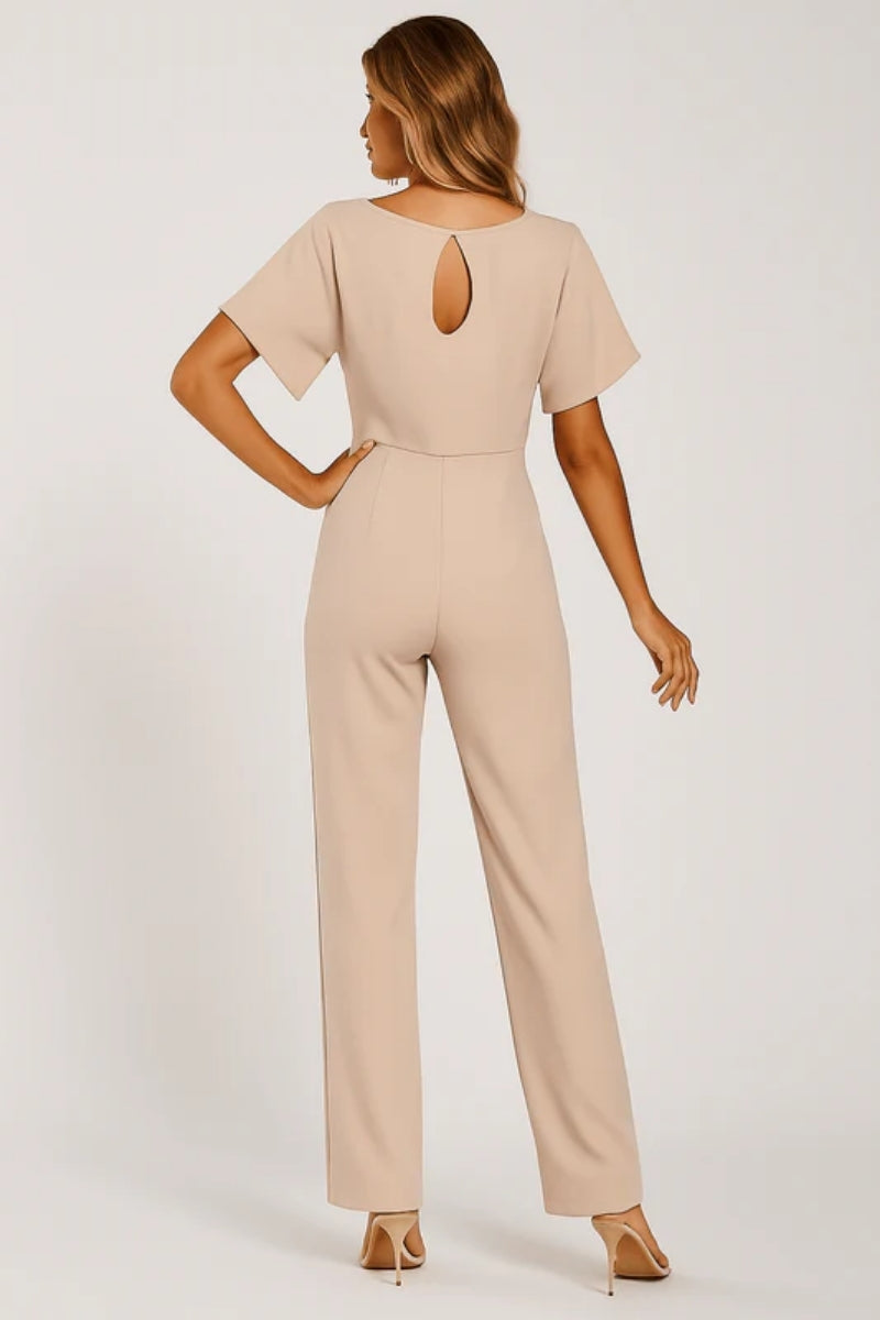 Langer Jumpsuit für Frauen - Gürtel zum Binden mit tropfenförmigem Rückenausschnitt