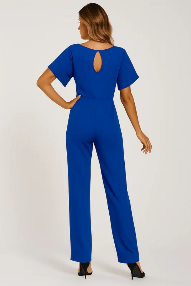 Langer Jumpsuit für Frauen - Gürtel zum Binden mit tropfenförmigem Rückenausschnitt