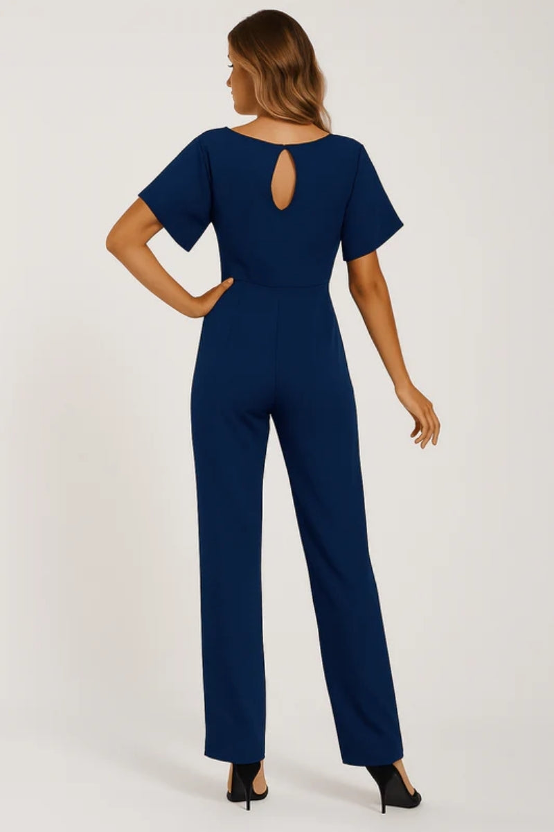 Langer Jumpsuit für Frauen - Gürtel zum Binden mit tropfenförmigem Rückenausschnitt