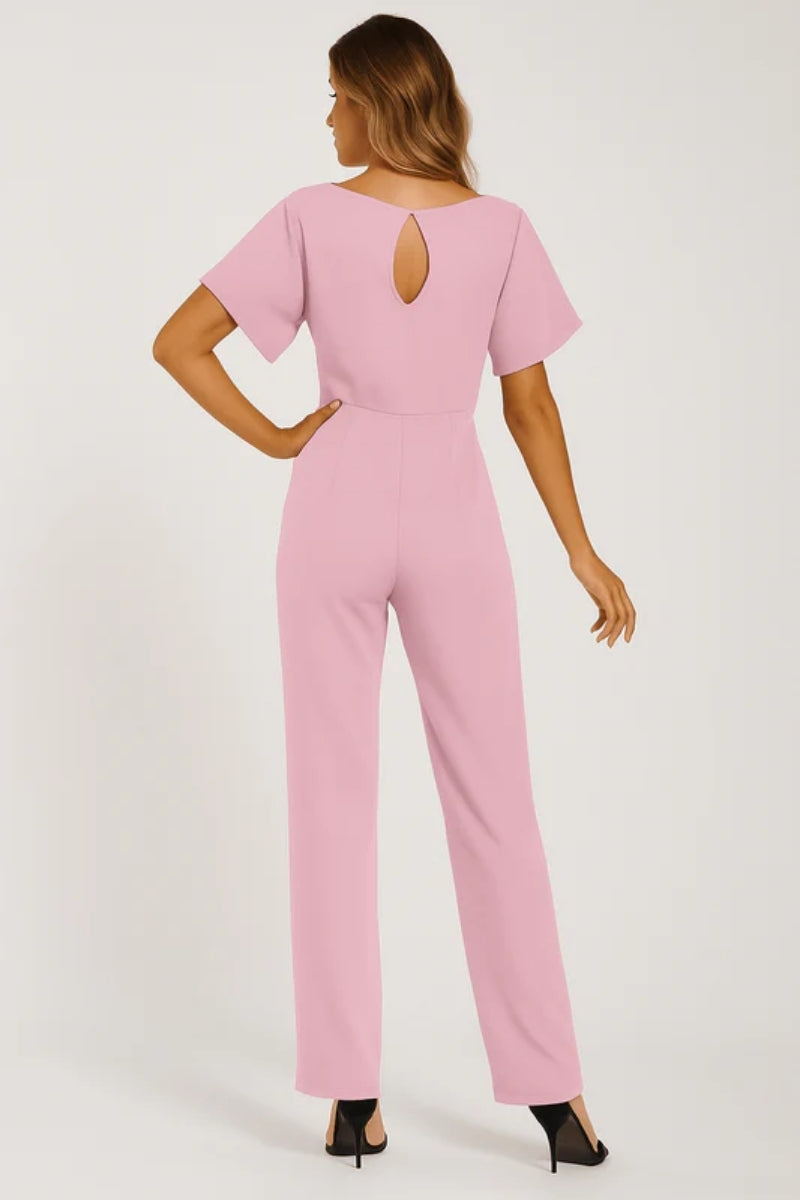 Langer Jumpsuit für Frauen - Gürtel zum Binden mit tropfenförmigem Rückenausschnitt