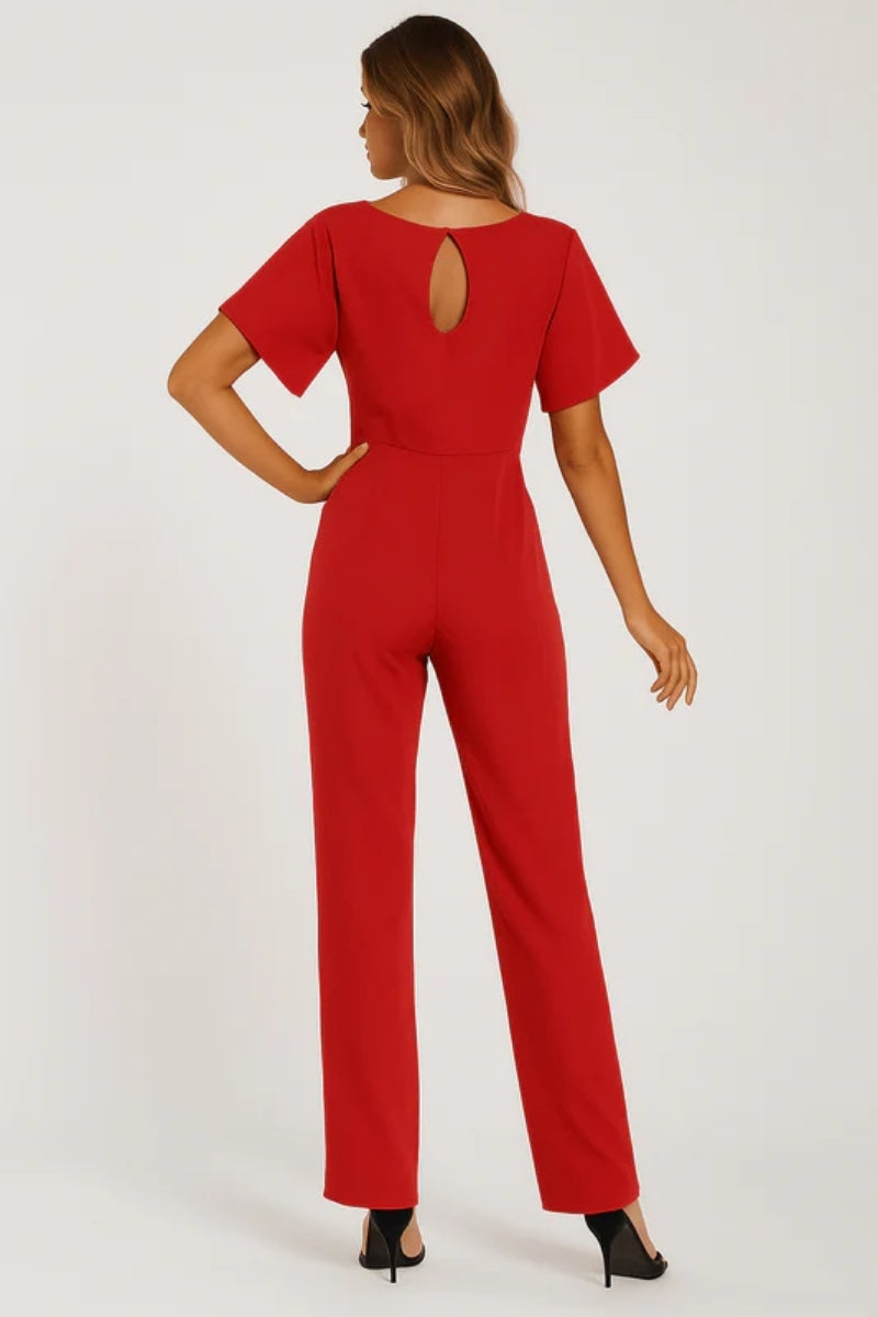 Langer Jumpsuit für Frauen - Gürtel zum Binden mit tropfenförmigem Rückenausschnitt