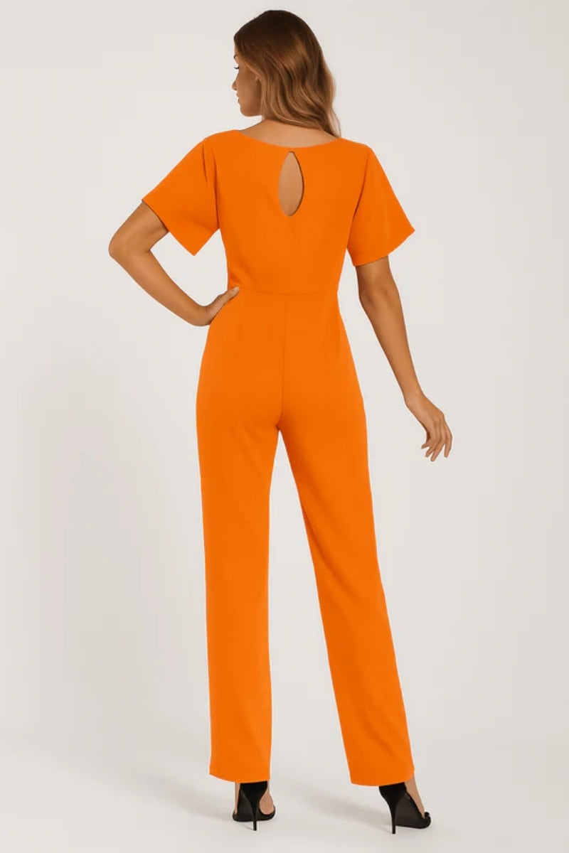 Langer Jumpsuit für Frauen - Gürtel zum Binden mit tropfenförmigem Rückenausschnitt