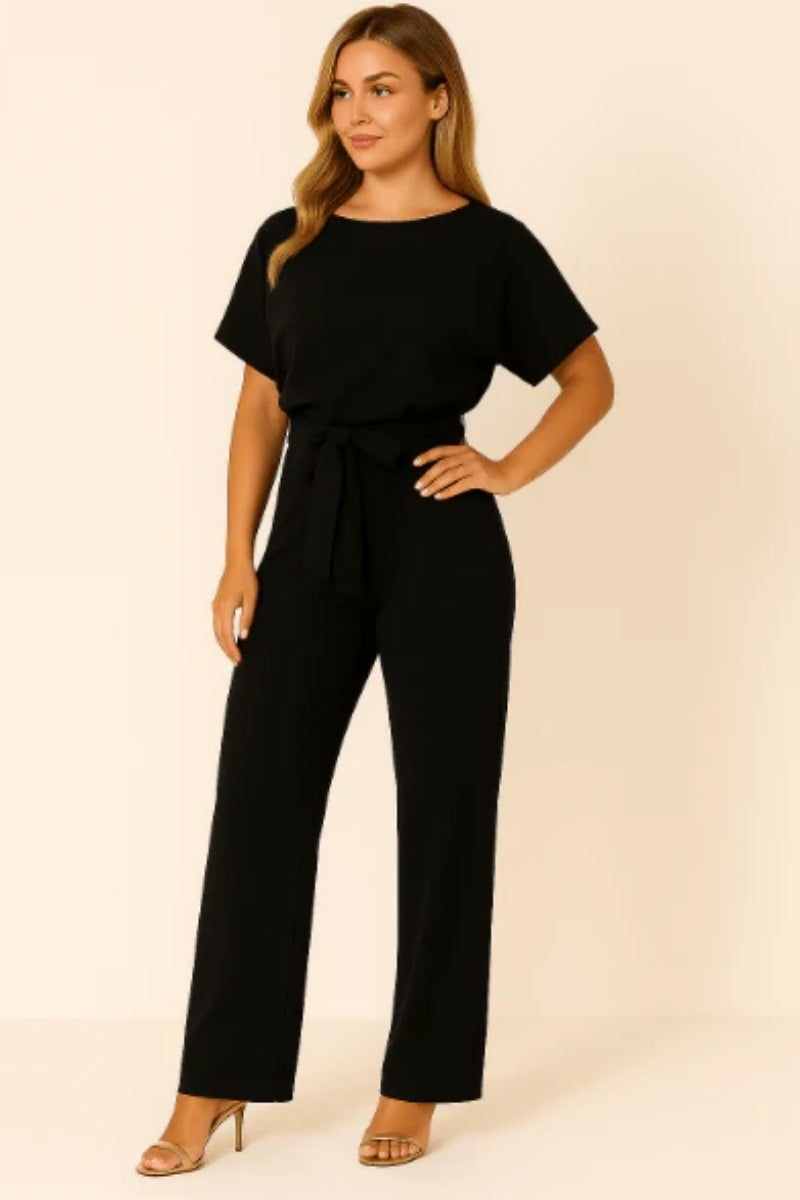 Langer Jumpsuit für Frauen - Gürtel zum Binden mit tropfenförmigem Rückenausschnitt