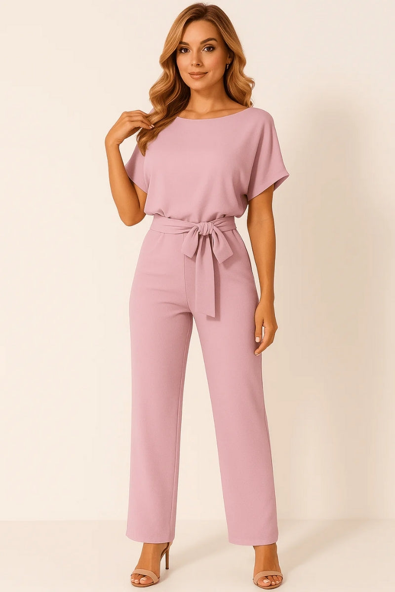 Langer Jumpsuit für Frauen - Gürtel zum Binden mit tropfenförmigem Rückenausschnitt