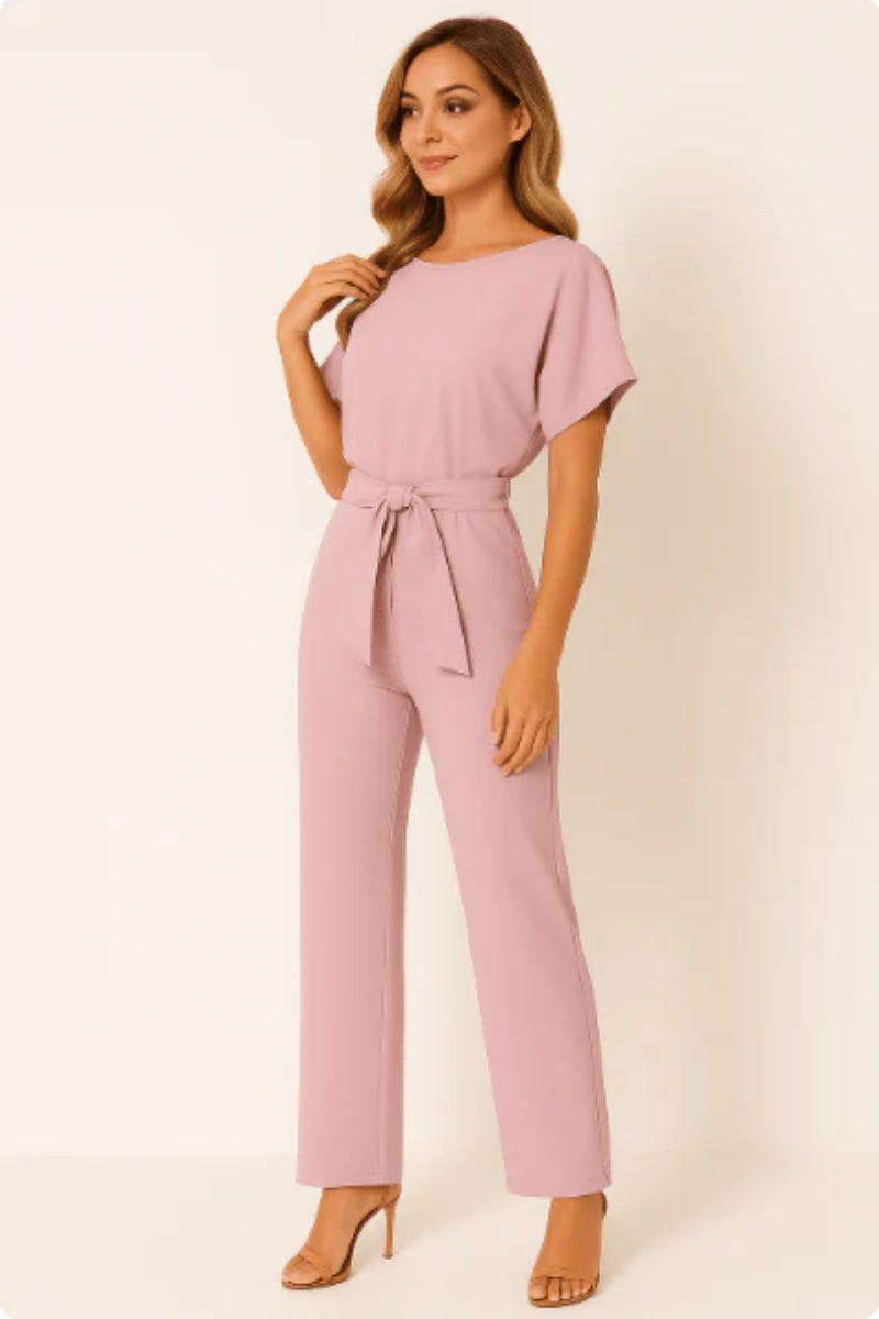 Langer Jumpsuit für Frauen - Gürtel zum Binden mit tropfenförmigem Rückenausschnitt
