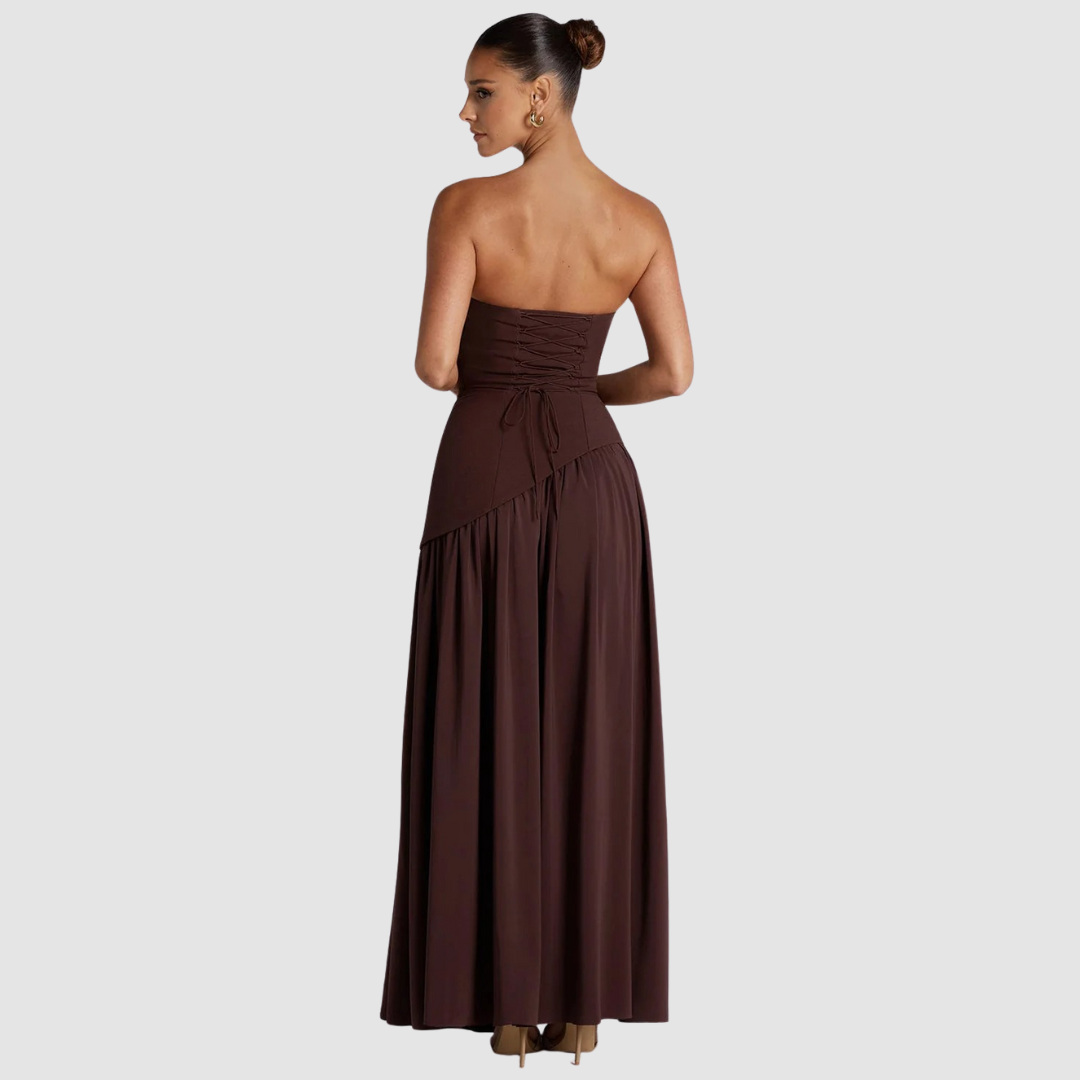 Langes Abendkleid Damen – Trägerloses Maxikleid mit Oberteilschal und Hohem Schlitz