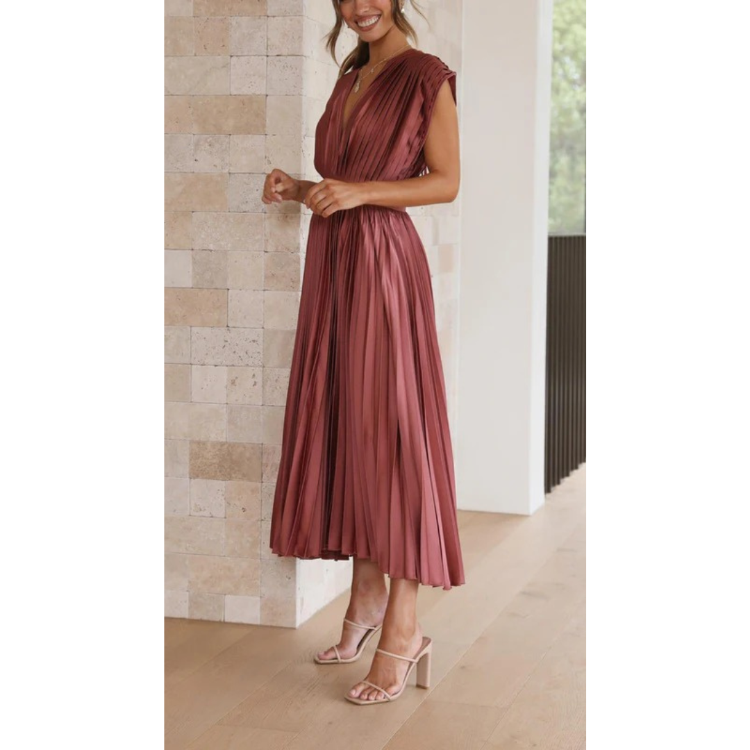 Lara | Damen Maxi Kleid Mit Falten Für Alltag