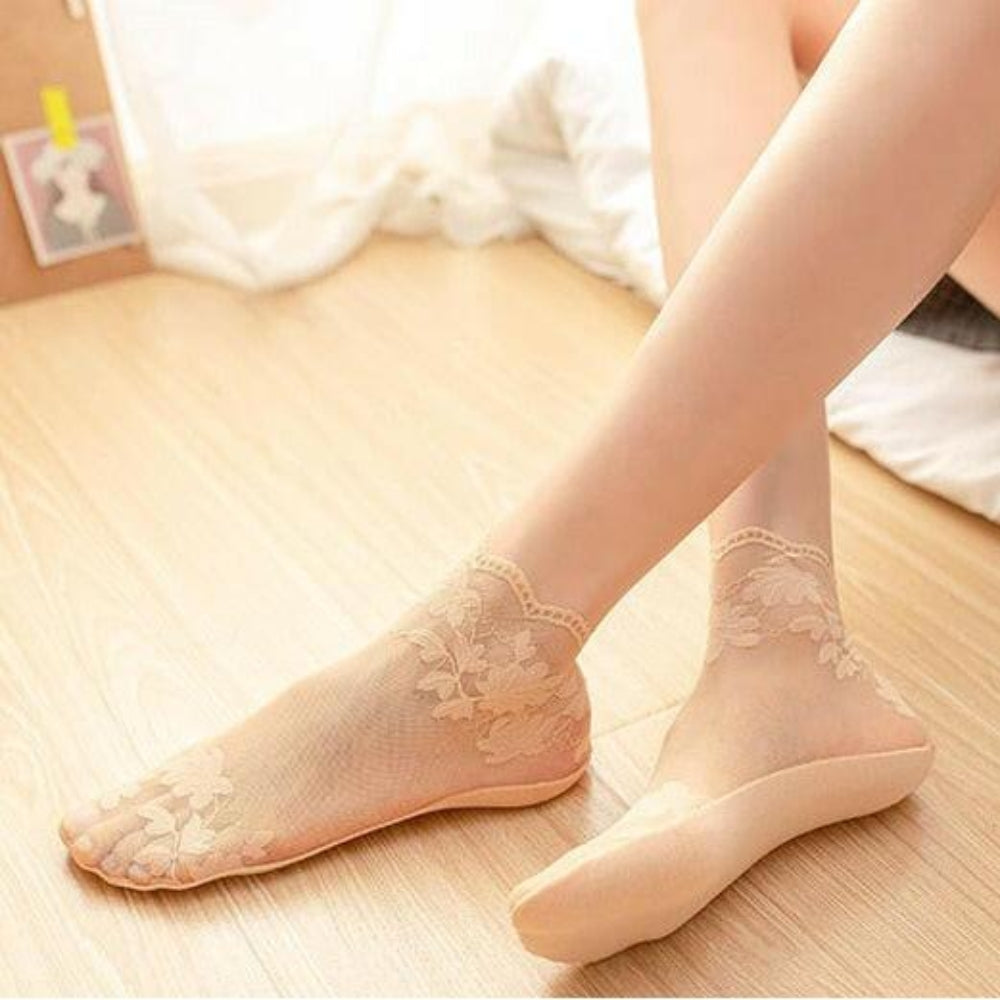 Leichte Socken aus Spitze - dünnes, florales, niedrig geschnittenes Paar für Frauen