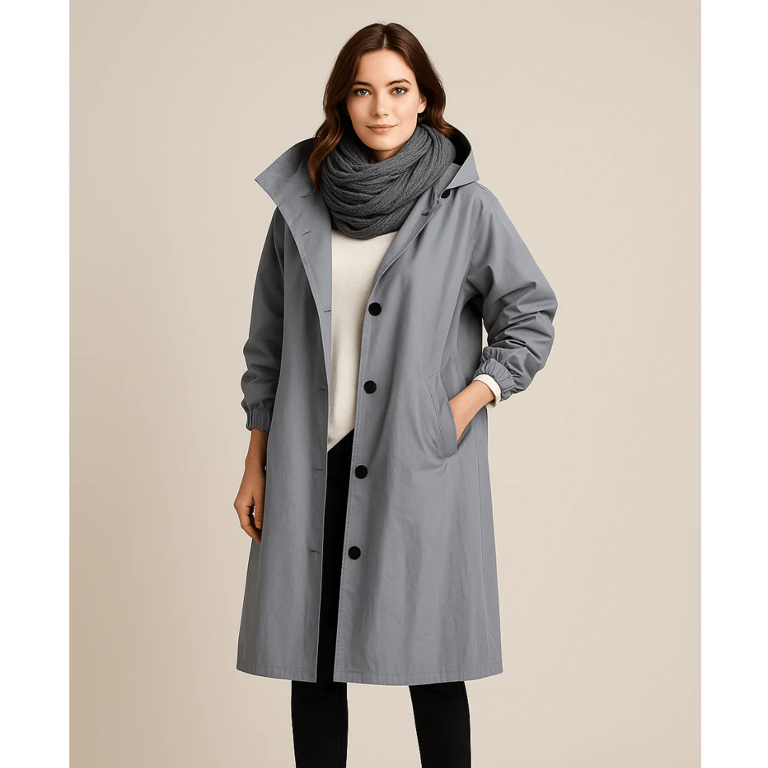 Leichte Winterjacke-Damen – Langer Jacke mit Kapuze und Taschen