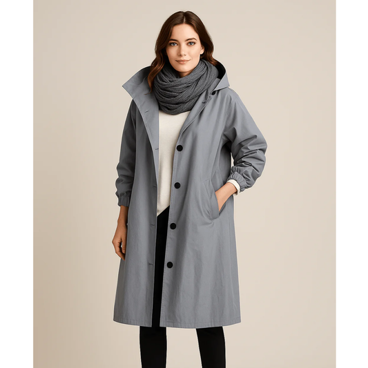 Leichte Winterjacke-Damen – Langer Jacke mit Kapuze und Taschen