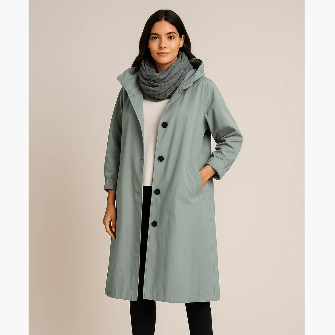 Leichte Winterjacke-Damen – Langer Jacke mit Kapuze und Taschen