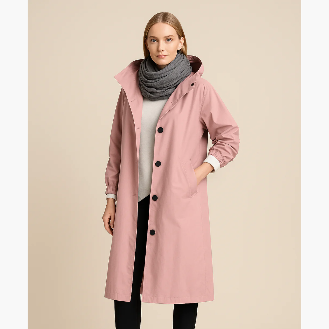 Leichte Winterjacke-Damen – Langer Jacke mit Kapuze und Taschen