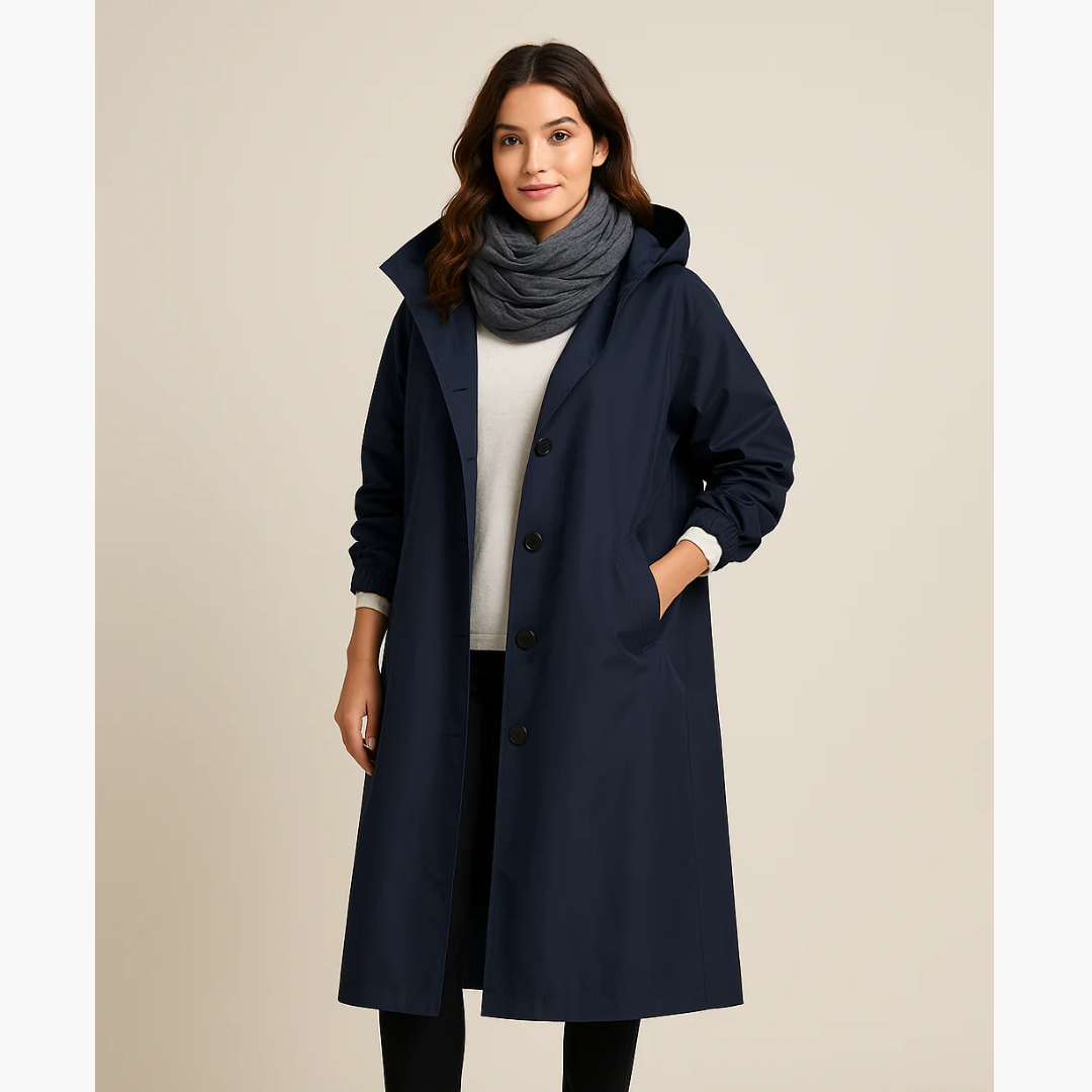 Leichte Winterjacke-Damen – Langer Jacke mit Kapuze und Taschen