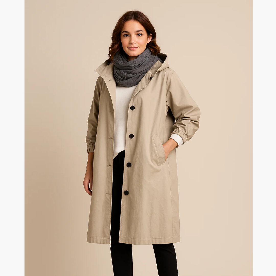 Leichte Winterjacke-Damen – Langer Jacke mit Kapuze und Taschen