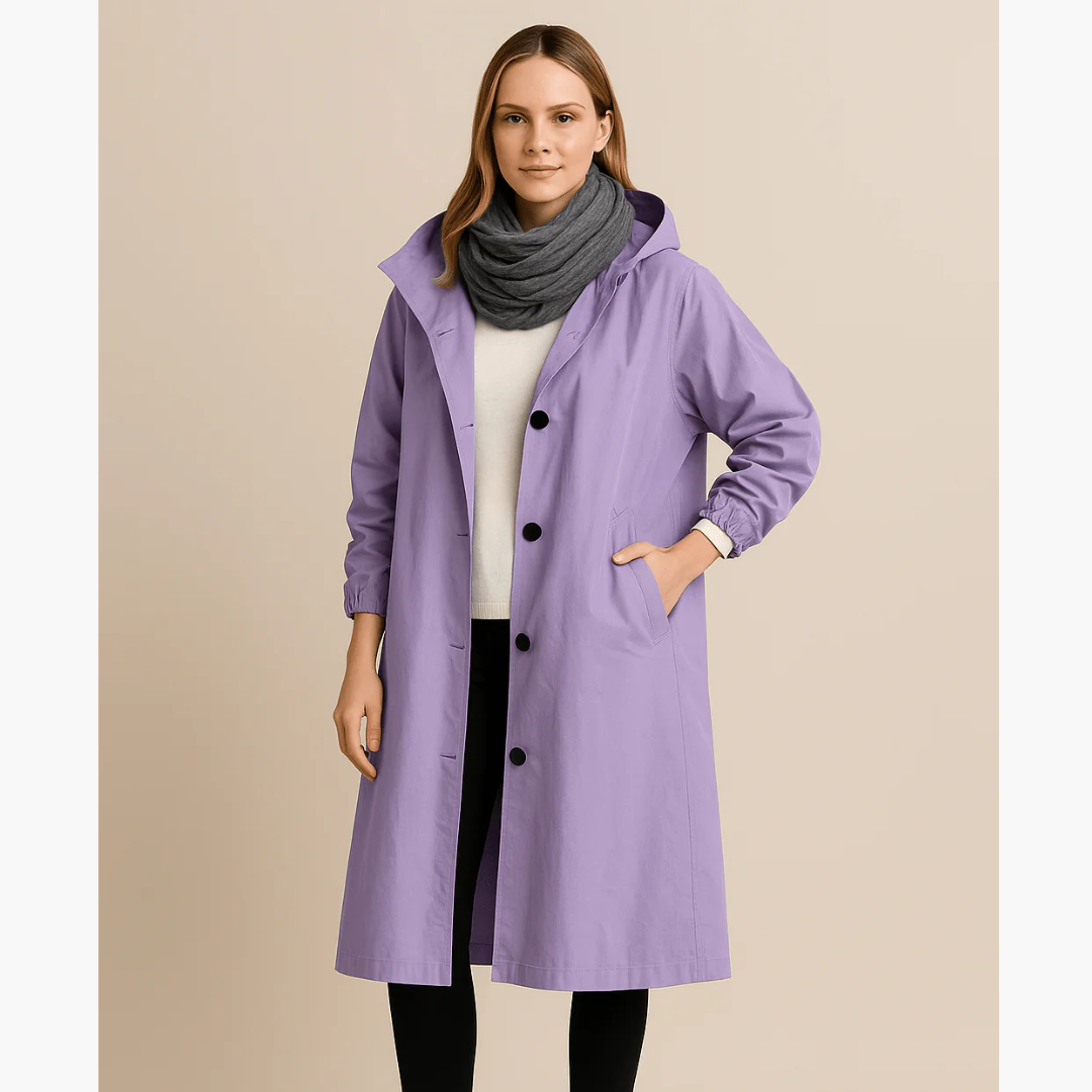 Leichte Winterjacke-Damen – Langer Jacke mit Kapuze und Taschen