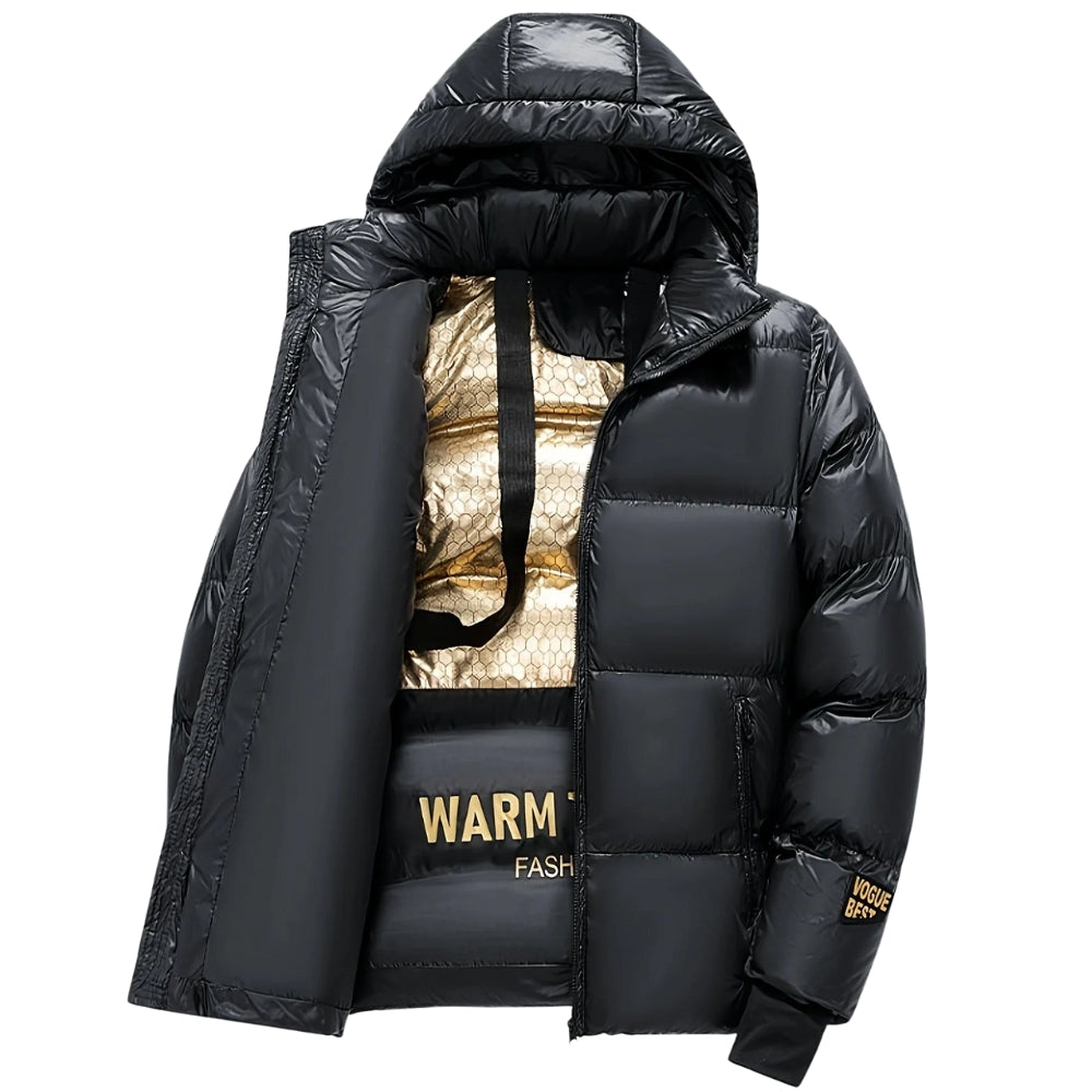 Locker sitzende Winterjacke mit Kapuze für Frauen – Glänzend und im Puffer-Stil