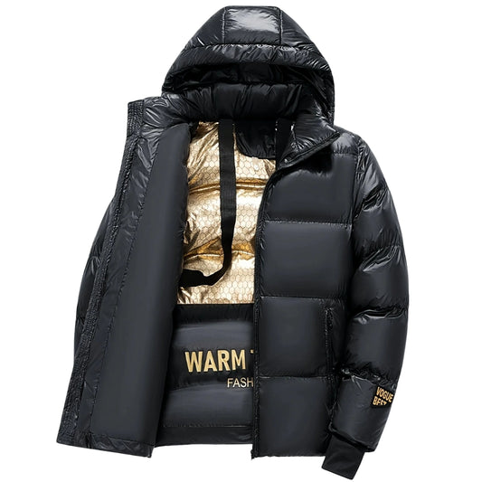 Locker sitzende Winterjacke mit Kapuze für Frauen – Glänzend und im Puffer-Stil