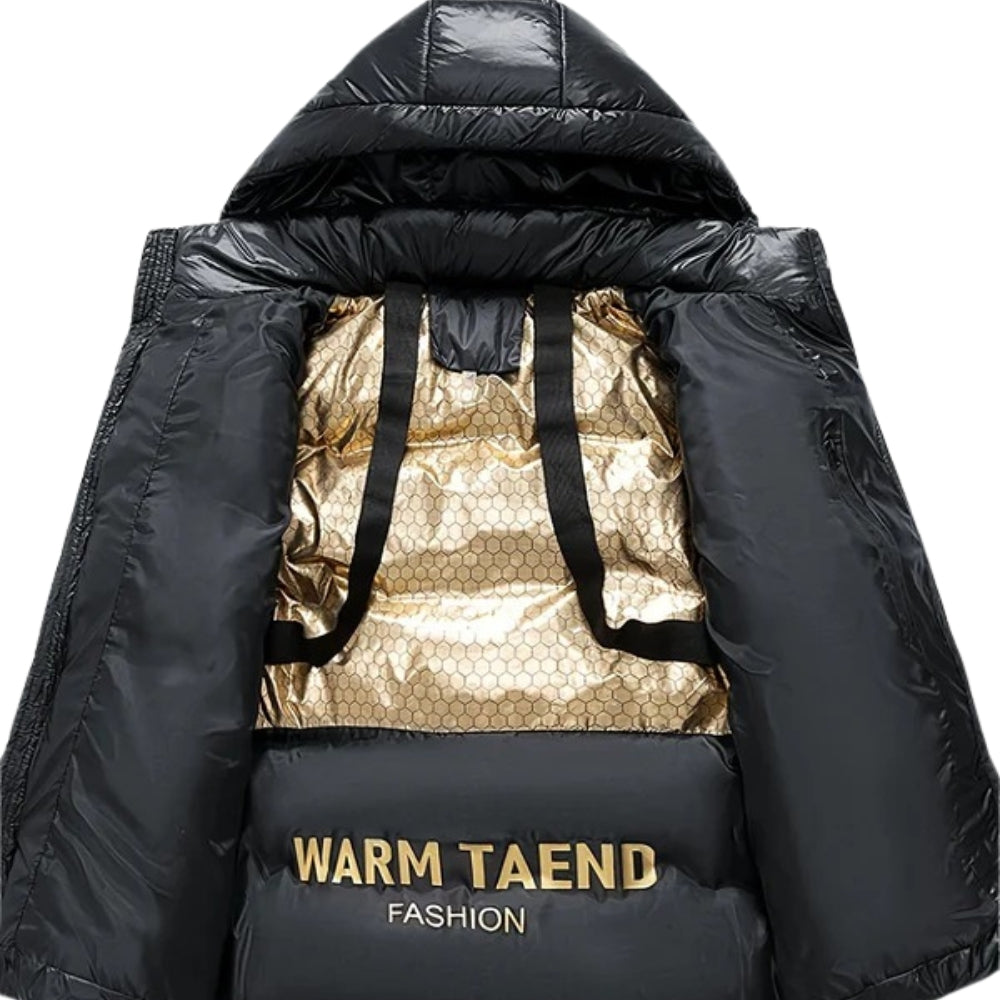 Locker sitzende Winterjacke mit Kapuze für Frauen – Glänzend und im Puffer-Stil