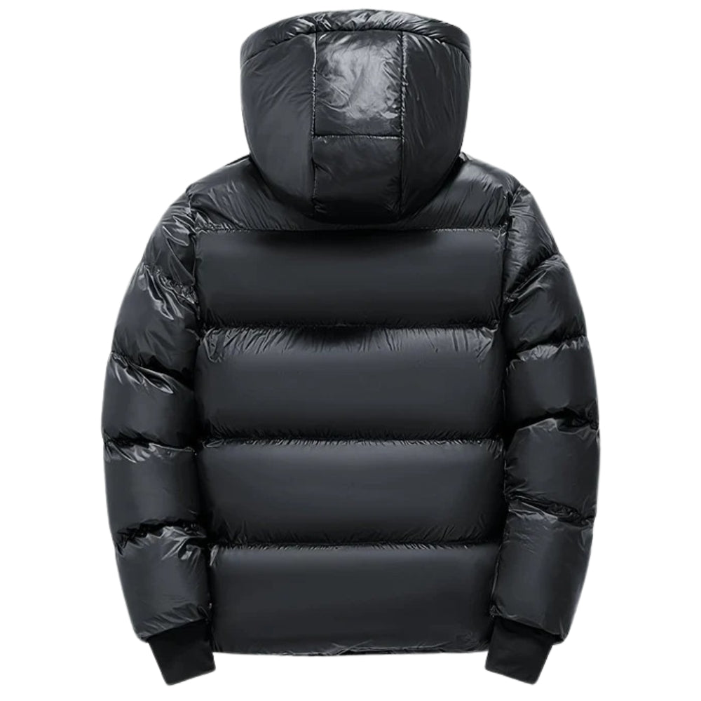 Locker sitzende Winterjacke mit Kapuze für Frauen – Glänzend und im Puffer-Stil