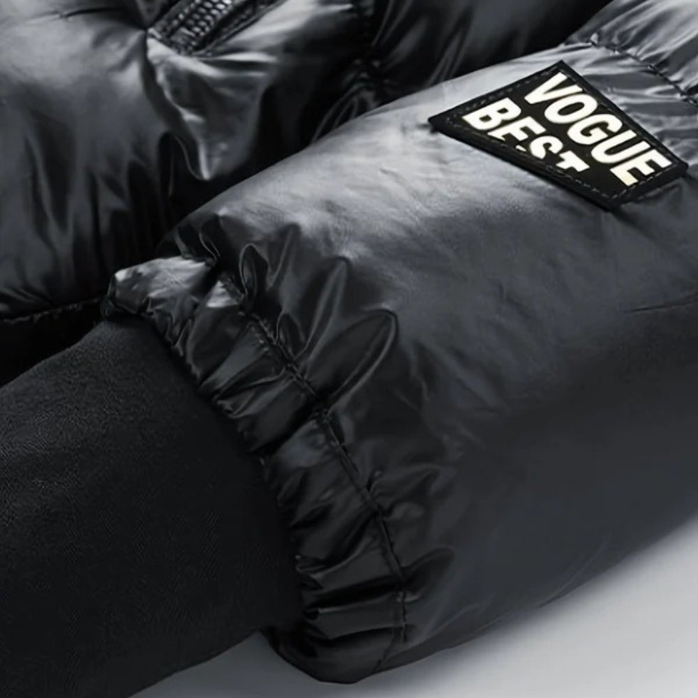 Locker sitzende Winterjacke mit Kapuze für Frauen – Glänzend und im Puffer-Stil