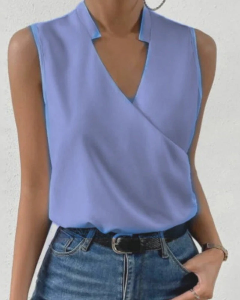 Luftig Damen ärmellose Sommerbluse mit V-Ausschnitt | Leichter Look