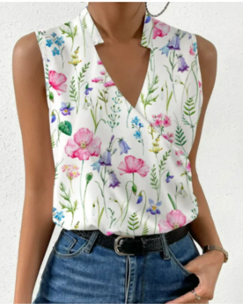 Luftig Damen ärmellose Sommerbluse mit V-Ausschnitt | Leichter Look