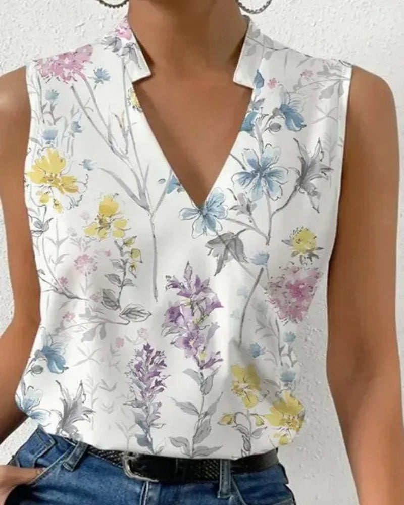 Luftig Damen ärmellose Sommerbluse mit V-Ausschnitt | Leichter Look