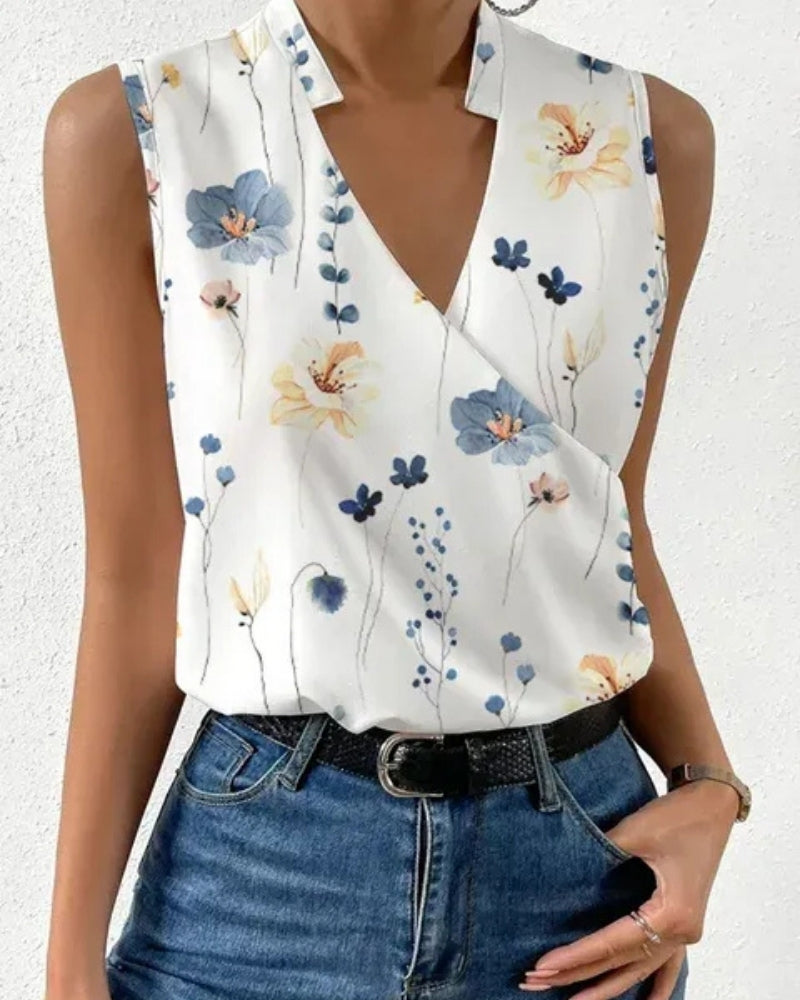 Luftig Damen ärmellose Sommerbluse mit V-Ausschnitt | Leichter Look