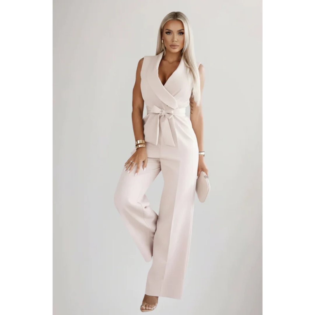Magdalena | Damen Jumpsuit Mit V Ausschnitt Und Gürtel Für Abend