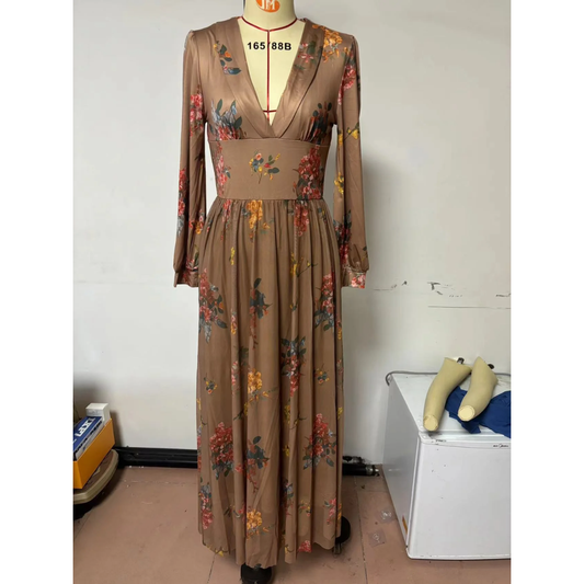 Maren | Damen Braun Bequeme Maxikleid