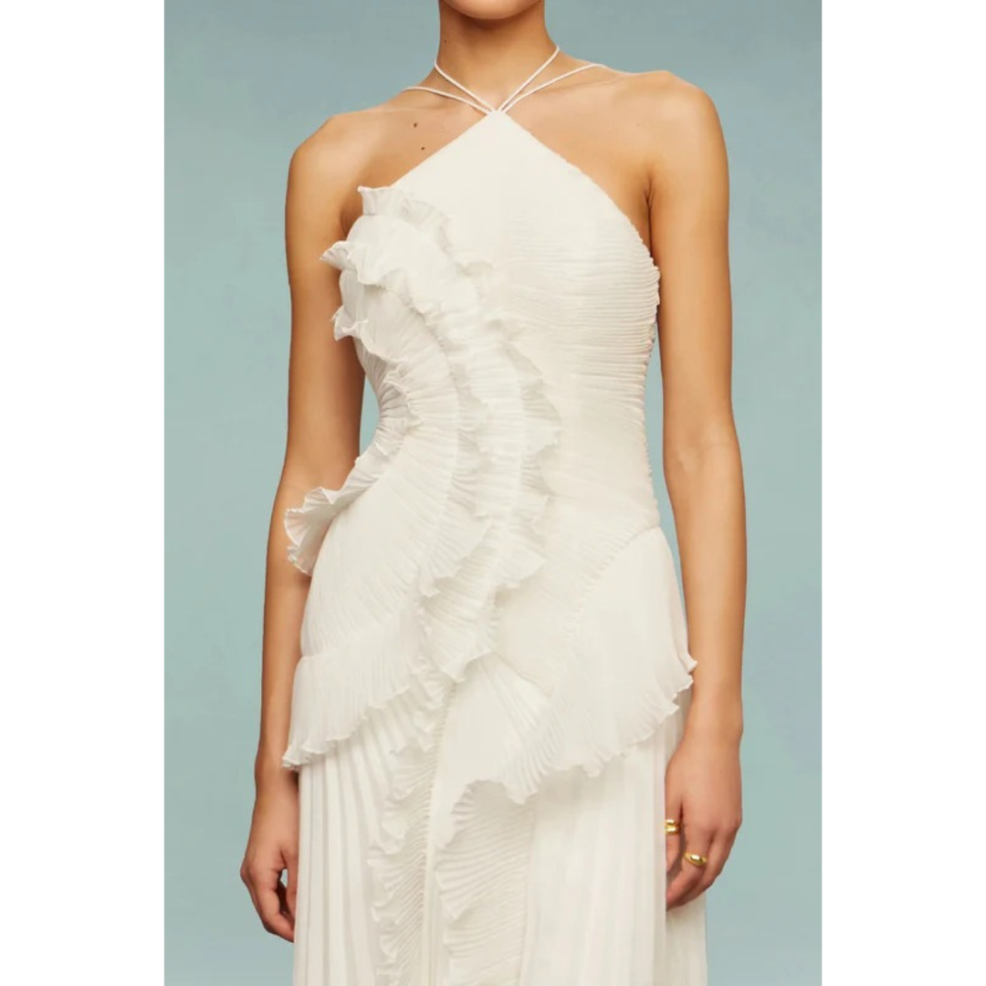 Marleen | Damen Abendkleid Maxi Hochzeit Plissee Modern