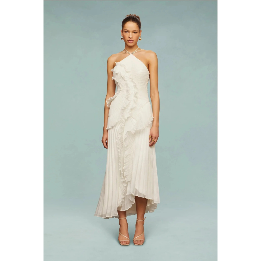 Marleen | Damen Abendkleid Maxi Hochzeit Plissee Modern