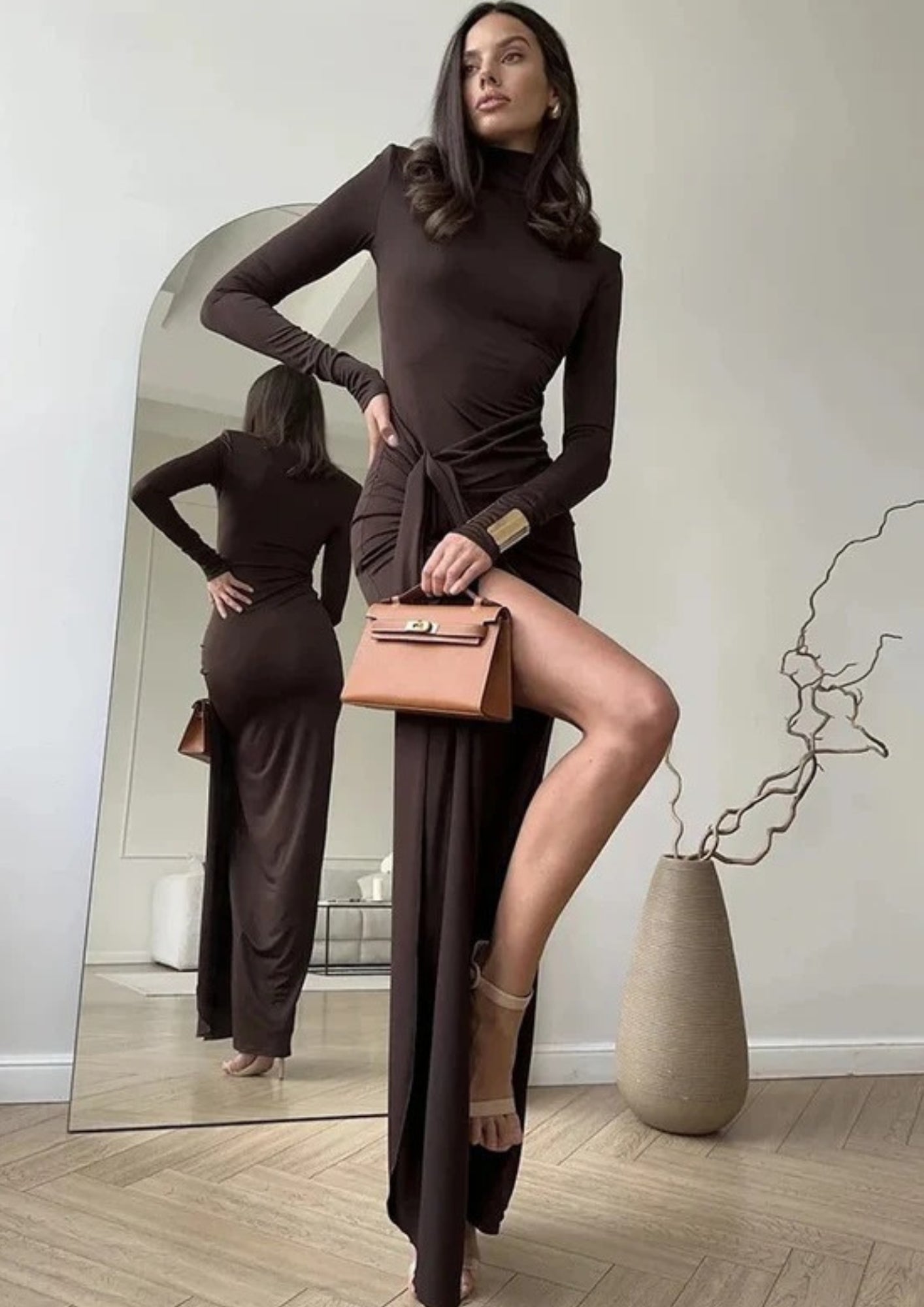 Maxi Abendkleid mit Drapierung – Langärmeliges Kleid für formelle Anlässe