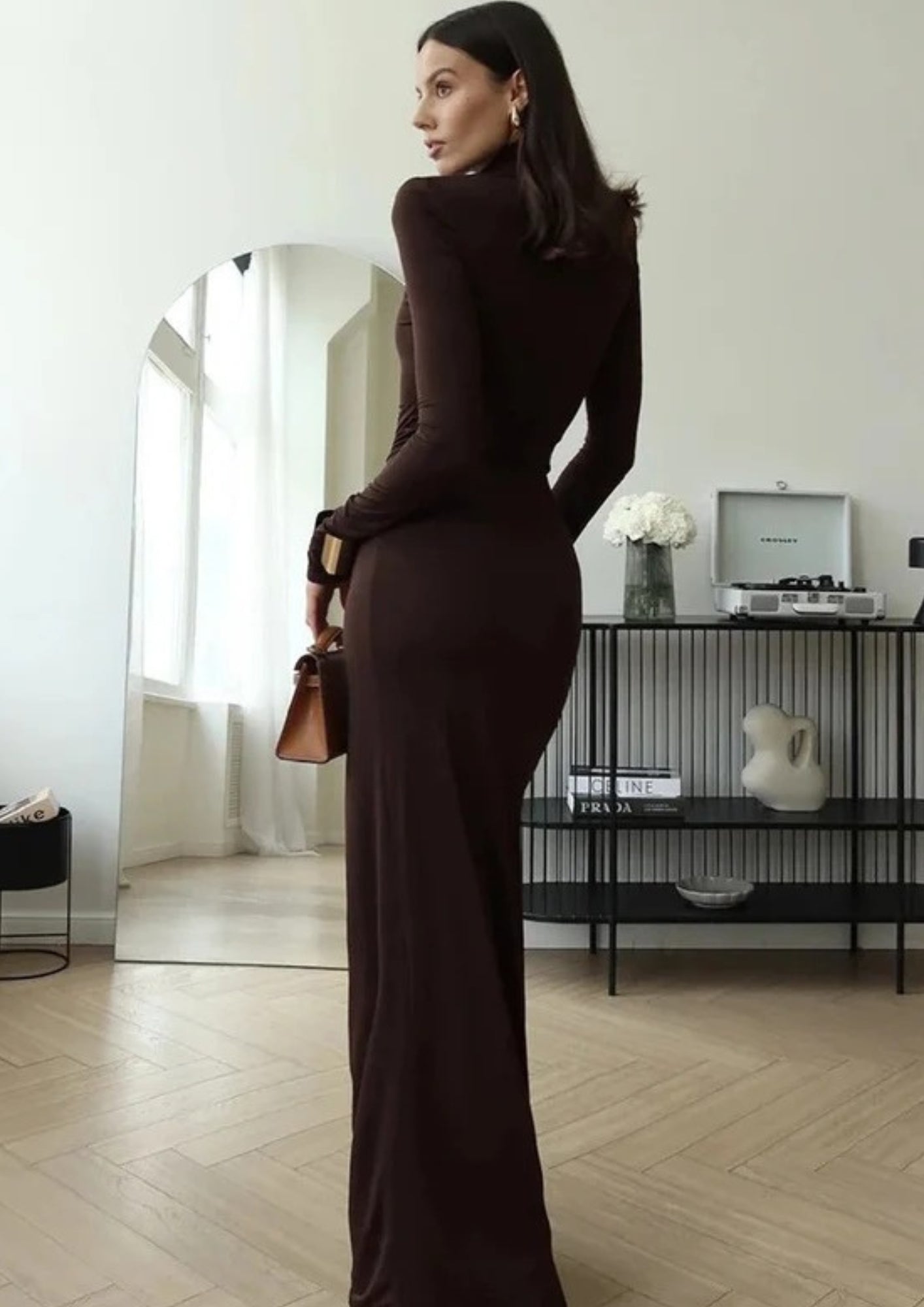 Maxi Abendkleid mit Drapierung – Langärmeliges Kleid für formelle Anlässe