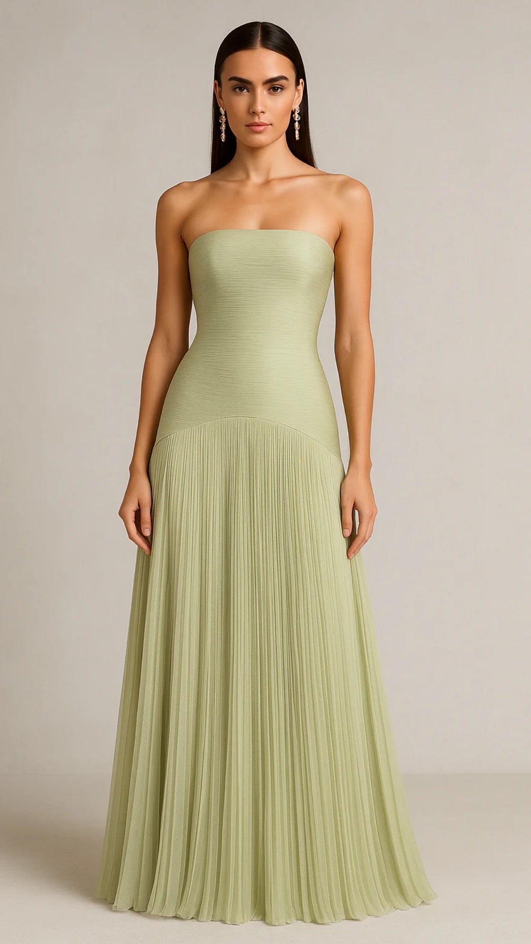 Maxi Abendkleid mit plissiertem Rock – Trägerloses Kleid für stilvolle Abende