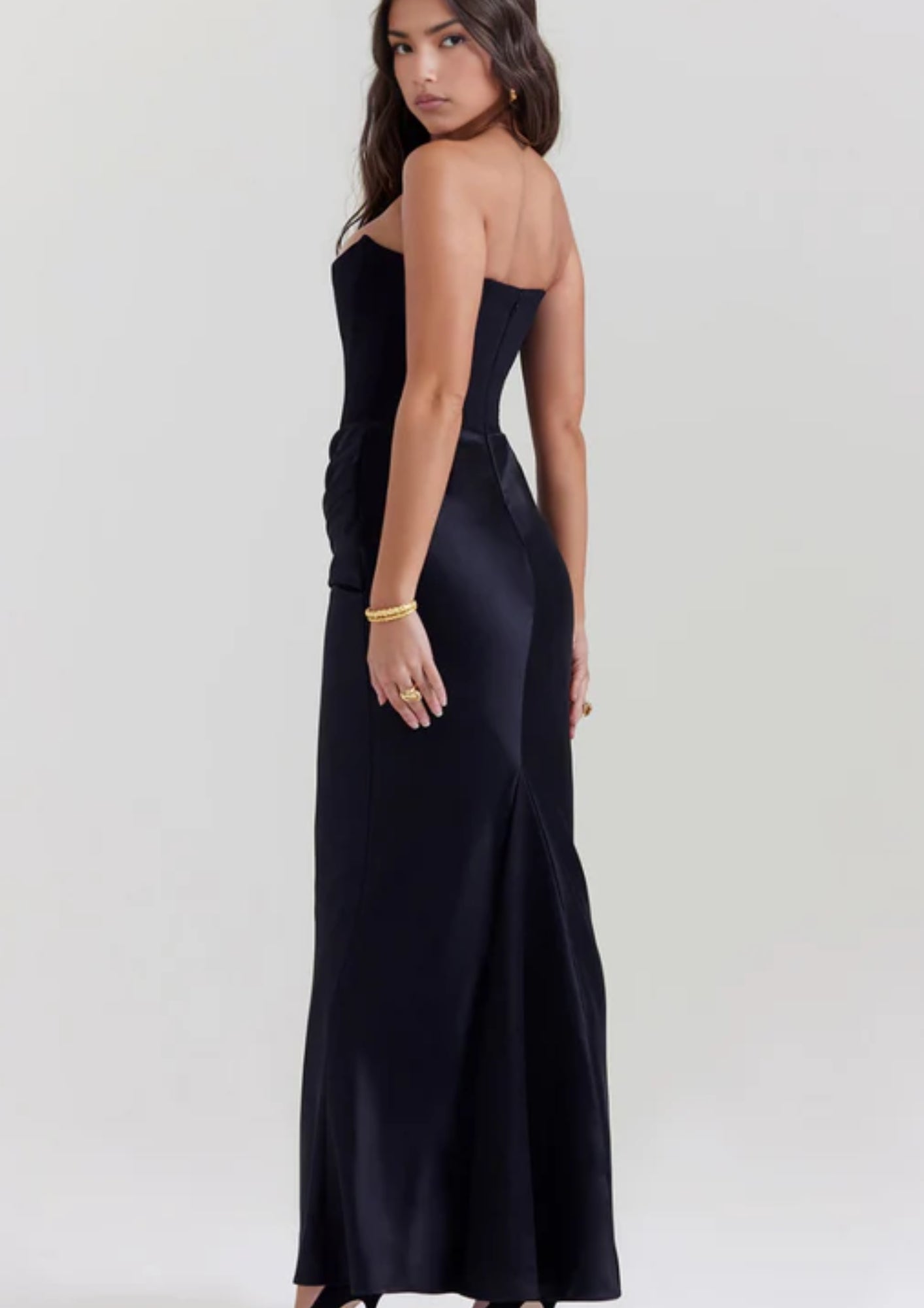 Maxi Abendkleid trägerlos – Langes Kleid mit Drapierung für formelle Anlässe