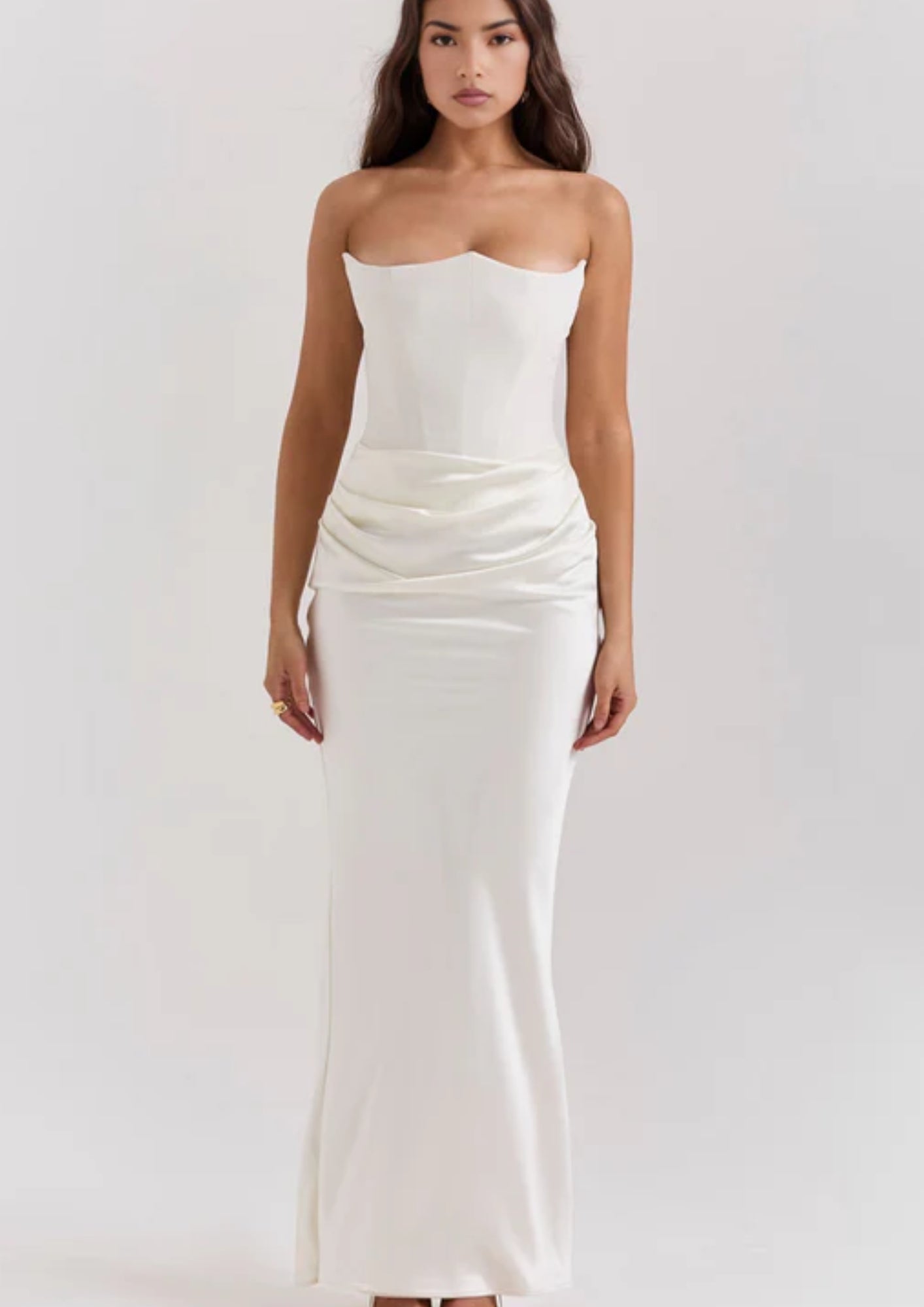 Maxi Abendkleid trägerlos – Langes Kleid mit Drapierung für formelle Anlässe