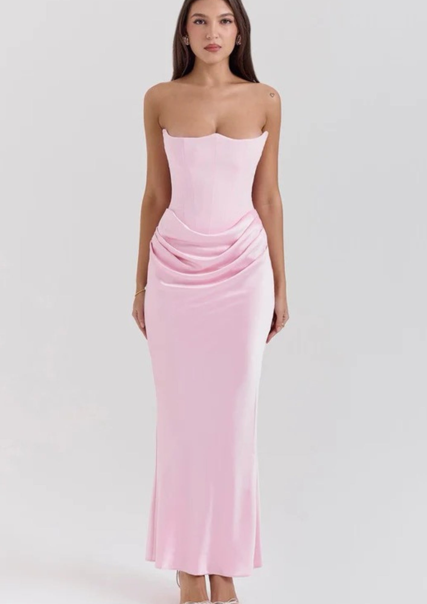 Maxi Abendkleid trägerlos – Langes Kleid mit Drapierung für formelle Anlässe