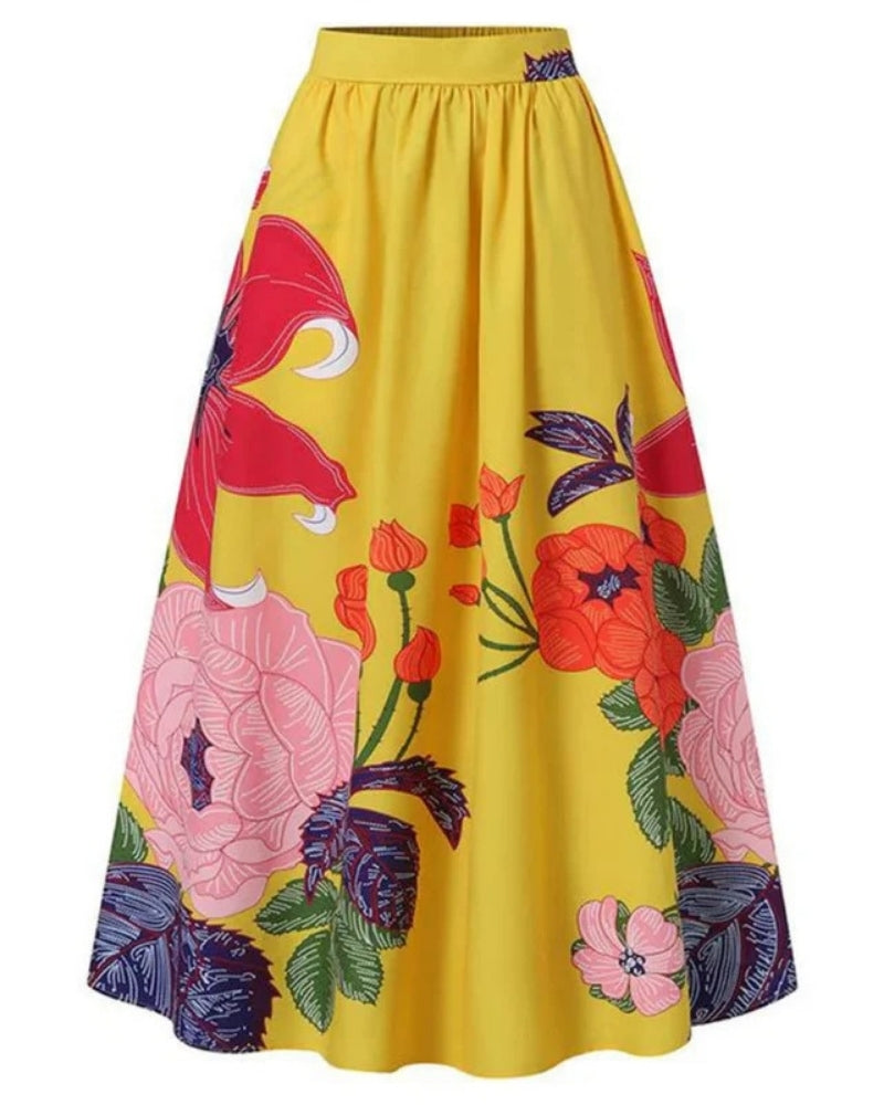 Maxirock mit floralem Muster und Taschen – High-Waist Rock für Alltag