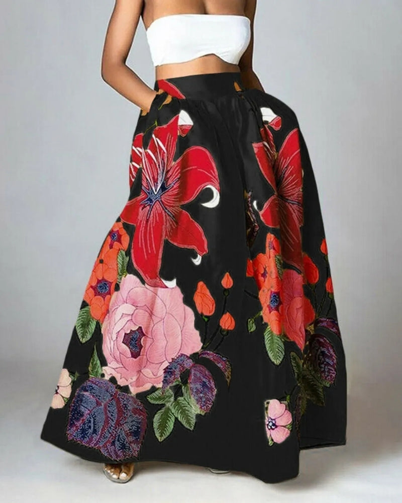 Maxirock mit floralem Muster und Taschen – High-Waist Rock für Alltag