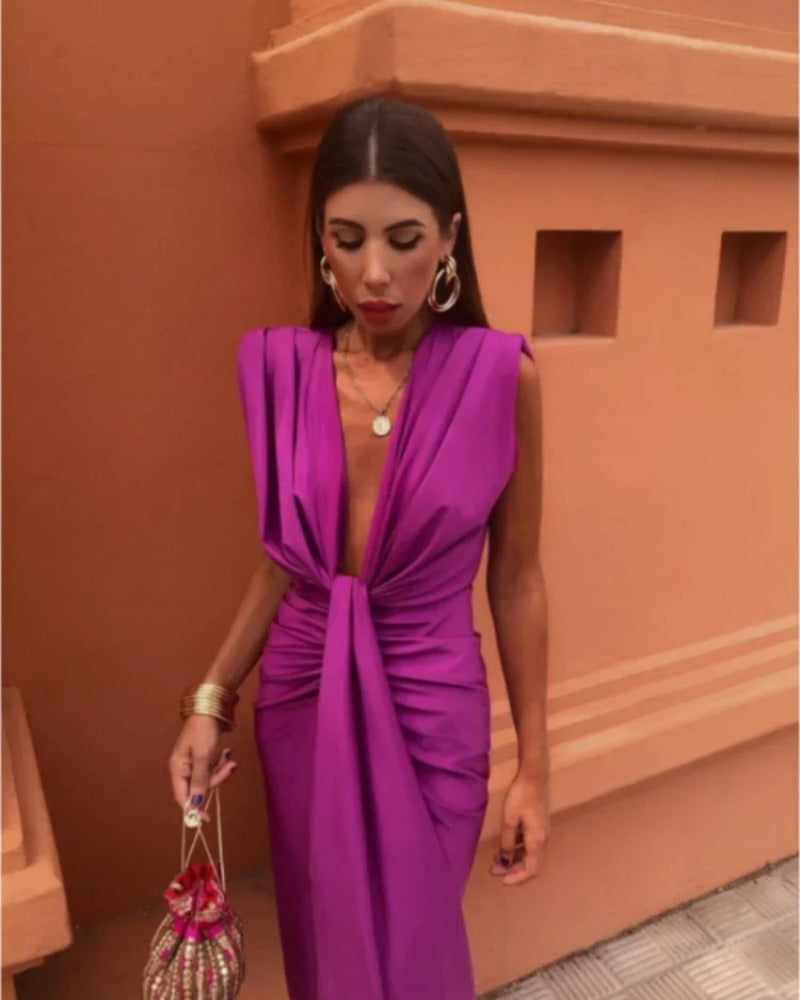 Midi-Abendkleid mit tiefem V-Ausschnitt – Kleid Hochzeitsgast