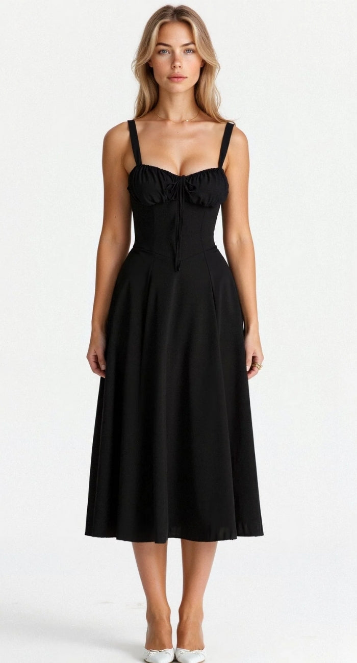 Midi-Kleid im Korsettstil – Spaghettiträger und Schlitz vorne