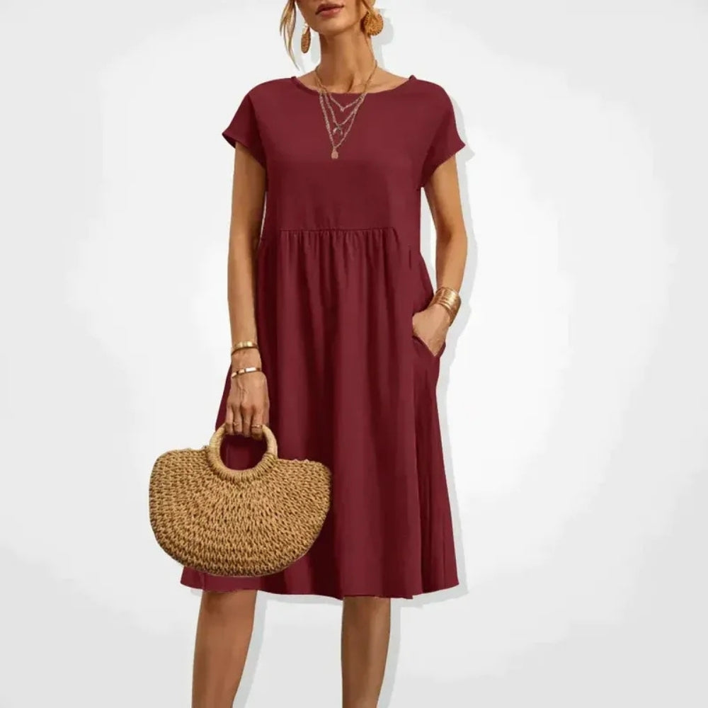 Midi Kleid mit kurzer Arm – Locker geschnittenes Kleid für Sommer und Hochzeitsgäste