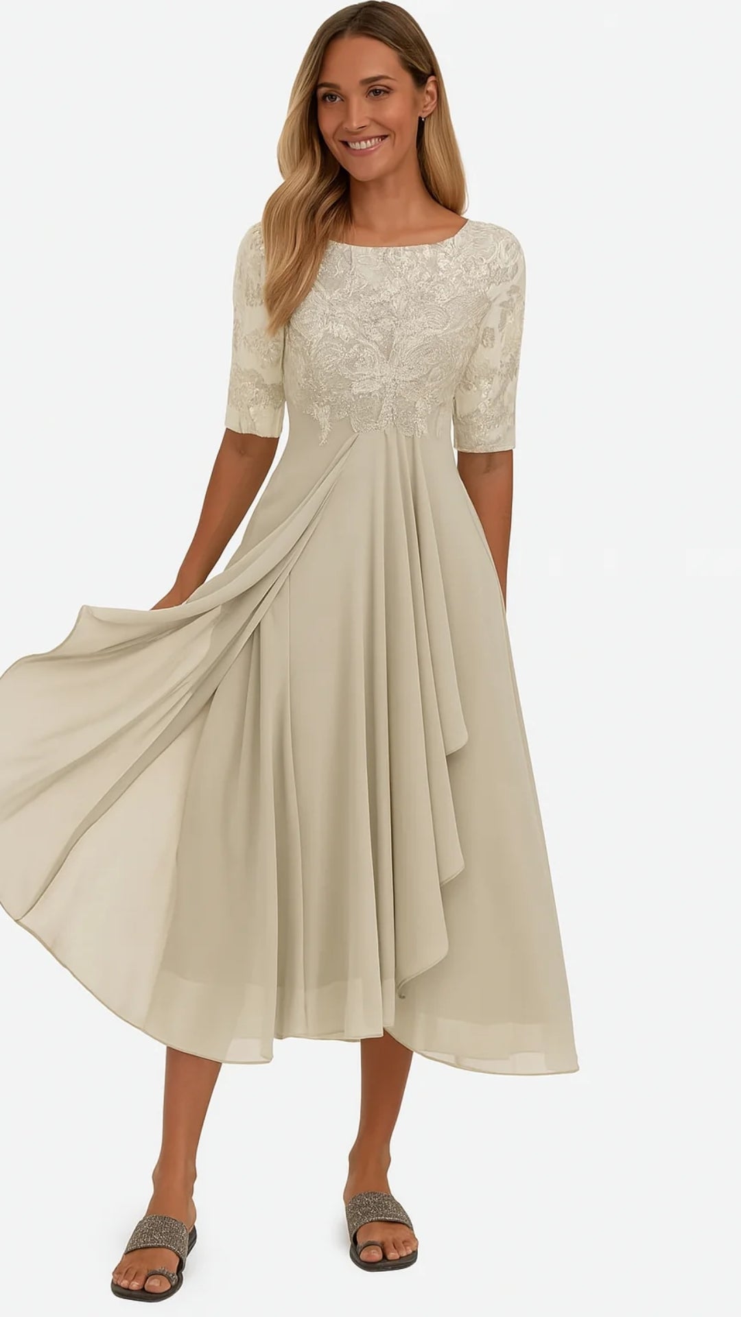 Midi-Kleid mit Spitze und Chiffonrock – Festliches Kleid für besondere Anlässe